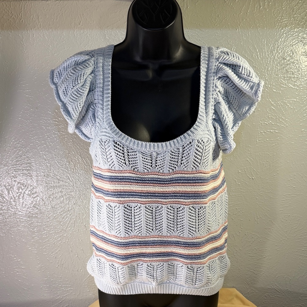 BI. BI women’s or teens knit top ruffle sleeves with striped pattern size large